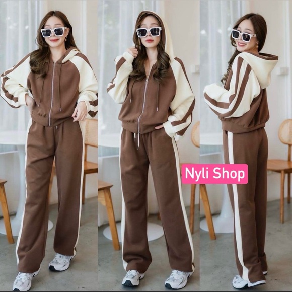 Cotton Candy Pants - 💖Pre-Loved Cotton Candy Brown and Cream Track Suit Jogger Set Used Once Like New
